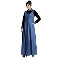 Classic Denim maxi dress with shirt collar- Black-Blue Classic Denim maxi dress with shirt collar- Black-Blue